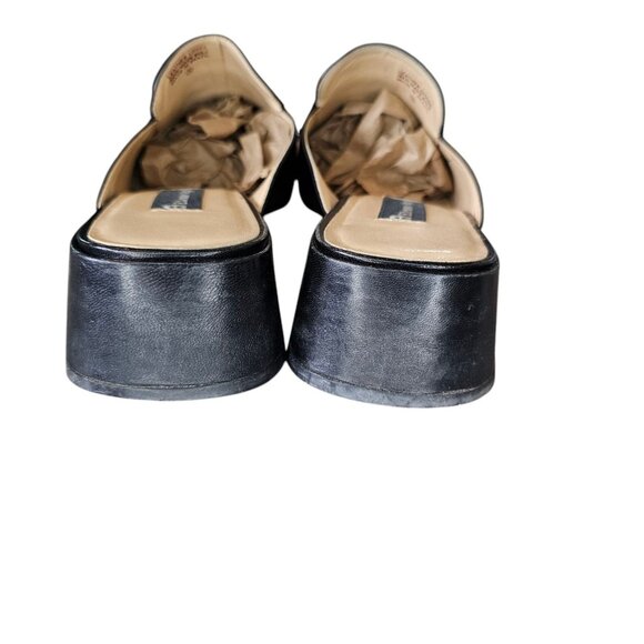 Y2K 90s Etienne Aigner Black Leather Mules Clogs Loafers Sz 8.5 Square Toe - Picture 7 of 13